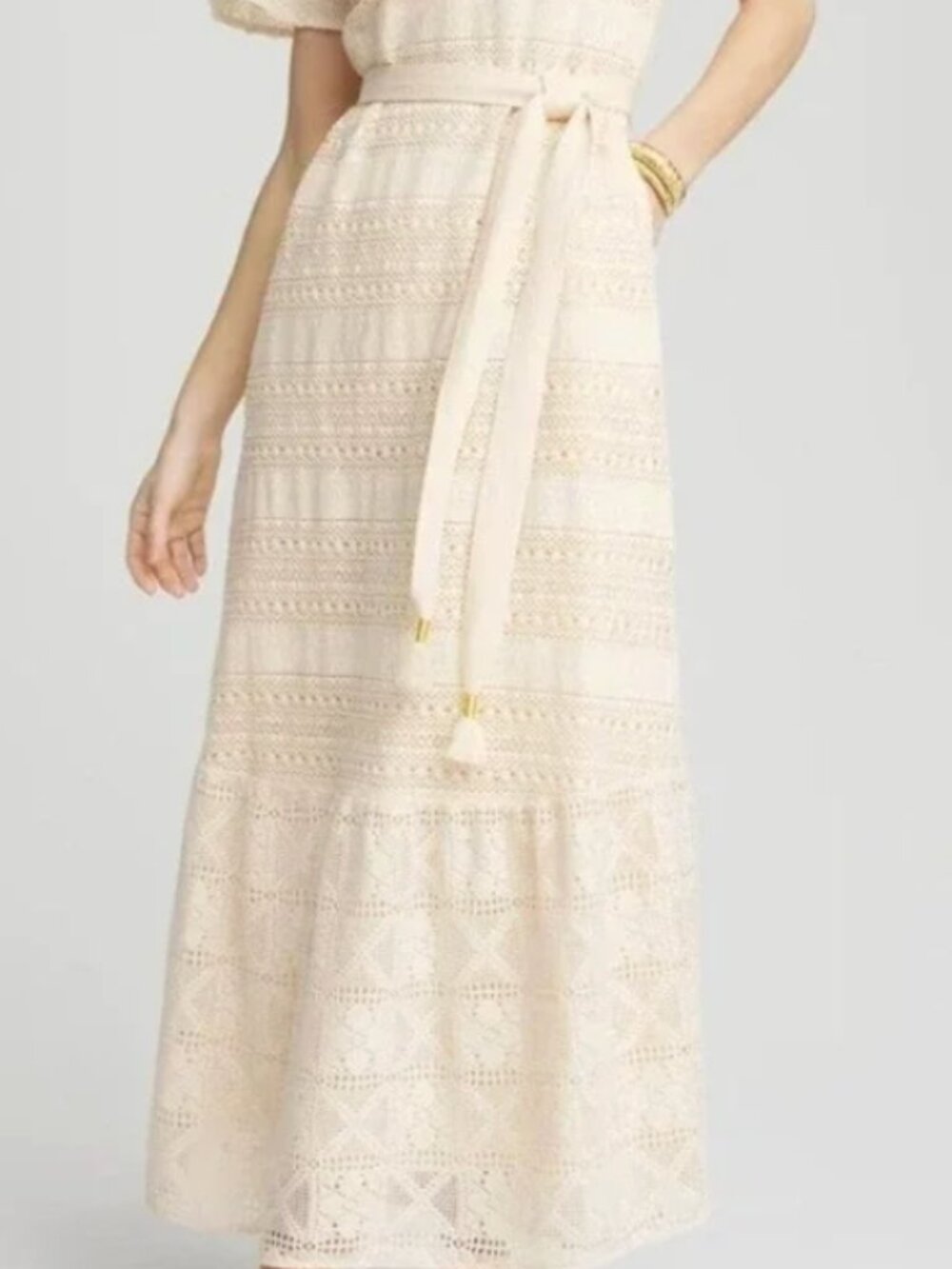 NWOT Chico's Crochet Maxi Dress   Cream Lace Tiered V-Neck US 4 Ivory - Picture 5 of 10